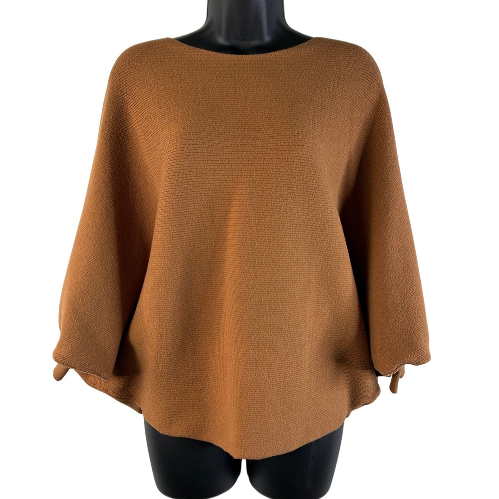 Heathmoor‎ Camel Brown Ribbed Knit Batwing Poncho Sweater Womens Size S/M